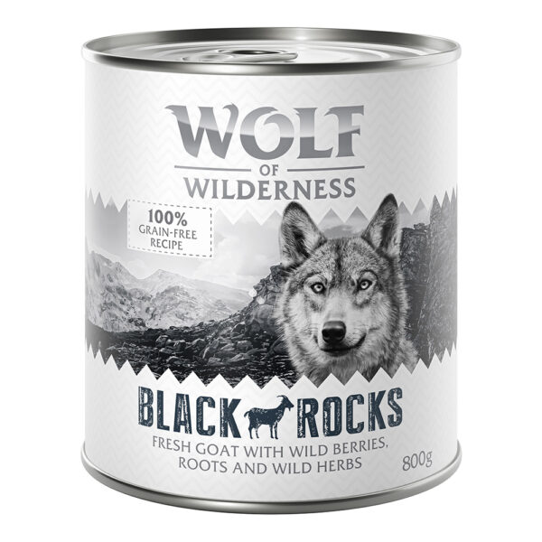 Økonomipakke Wolf of Wilderness Adult 24 x 800 g - Single Protein - Black Rocks - Geit