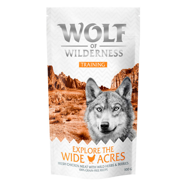 Spesialpris! 2 x 100 g Wolf of Wilderness Training Snack "Explore" - Wide Acres - kylling