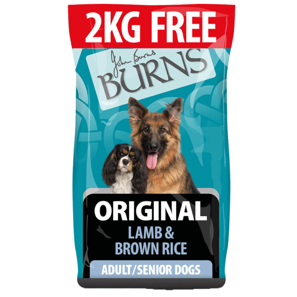 2 kg gratis! 14 kg Burns tørrfôr - Adult & Senior Original - Lam og brun ris