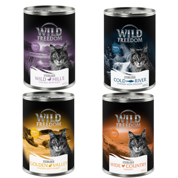 Wild Freedom Adult Sterilised 6 x 400 g - kornfritt - blandet pakke (2 x Kylling pur