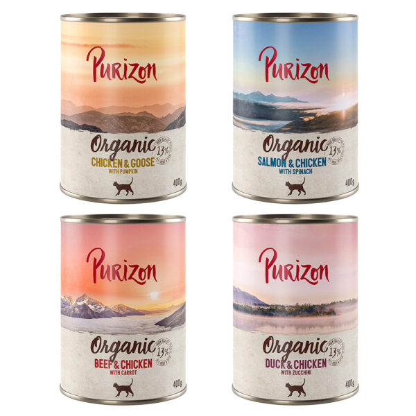 6 x 200 g / 400 g Purizon Adult til spesialpris - Purizon Organic Mixpakke 4 Sorter (6 x 400 g)