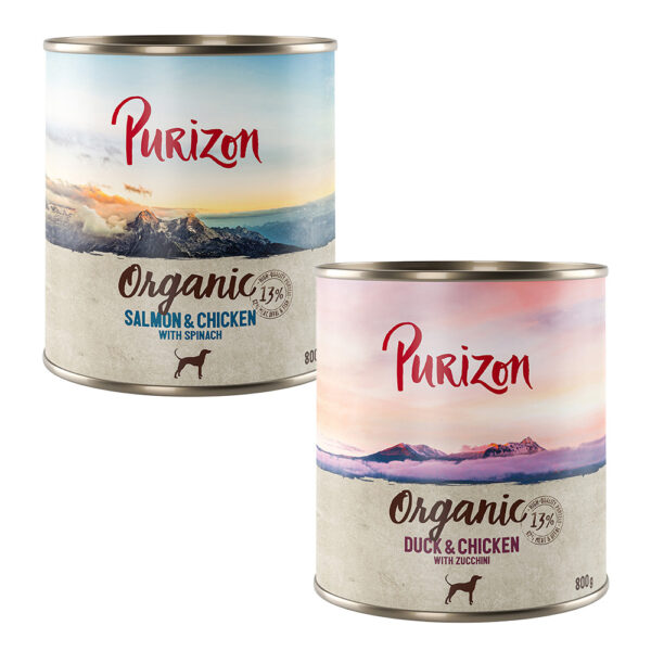 Purizon økologisk 6 x 800 g - Mixpakke: 3 x øko-And & øko-kylling