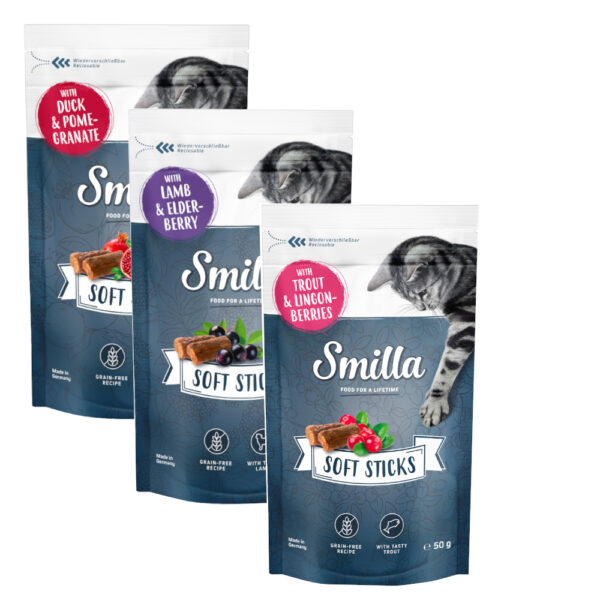 Blandet pakke: Smilla Soft Sticks - 3 x 50 g (ørret & tyttebær