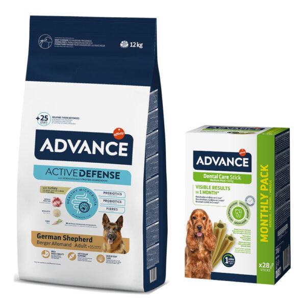 Advance tørrfôr + Dental Care Snack gratis! - German Shepherd 12 kg + 720 g Stick Medium/Maxi