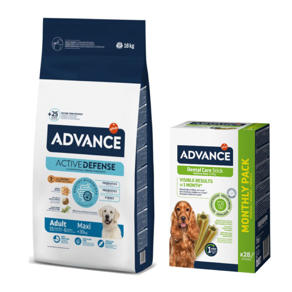 Advance tørrfôr + Dental Care Snack gratis! - Maxi Adult 18 kg + 720 g Stick Medium/Maxi