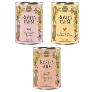 Rosie's Farm Adult 6 x 400 g - Mix-pakke I (Kylling & Kalkun / Okse / Lam)