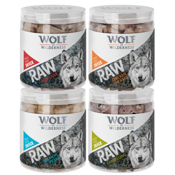 Økonomipakke Wolf of Wilderness RAW - Frysetørkede premiumsnacks - Mix: kyllinghjerter