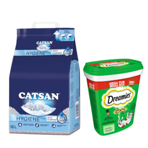 18 l Catsan kattesand + 2 x 350 g Dreamies snacks til spesialpris! - Hygienestrø kattesand + Kattensnacks Kattemynte