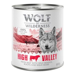 Økonomipakke Wolf of Wilderness Adult 24 x 800 g - Single Protein - High Valley - Okse