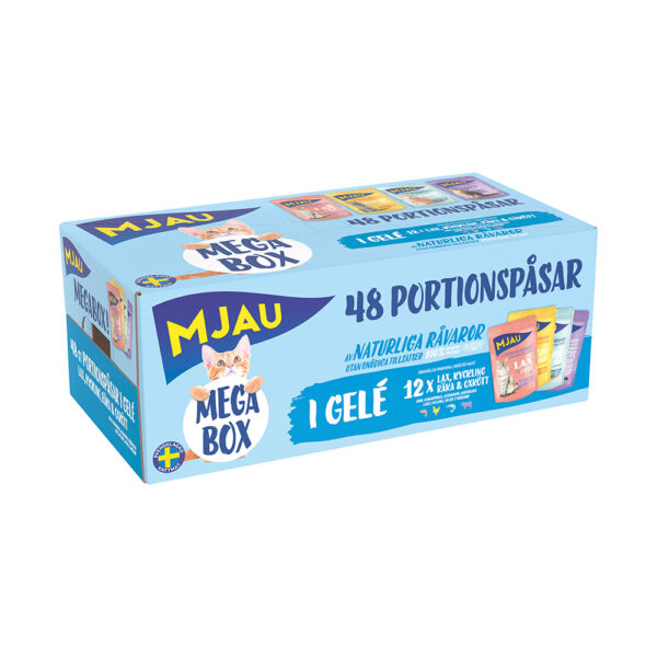 Mjau Multibox 48 x 85 g - Mix i gele (Storfe