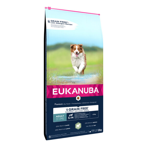 3 kg / 12 kg Eukanuba Grain Free til spesialpris! - 12 kg Adult Small / Medium Breed Lam