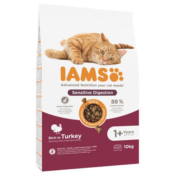 10 kg IAMS kattefôr til spesialpris! - Sensitive Digestion Senior & Mature med kalkun (10 kg)