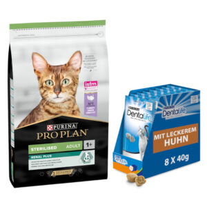 10 kg PURINA PRO PLAN + 8 x 40 g Dentalife Daglig tannpleie snacks / godbiter gratis! - Sterilised Adult Renal Plus Kalkun