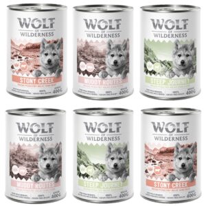 10 % Rabatt! Wolf of Wilderness mixpakker - 6 x 400 g (bokser): JUNIOR 2x Fjærkre & storfe