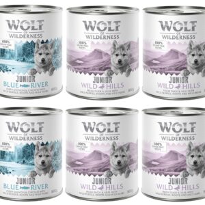 10 % Rabatt! Wolf of Wilderness mixpakker - 6 x 800 g (Classic bokser): JUNIOR 4x And & Kalv