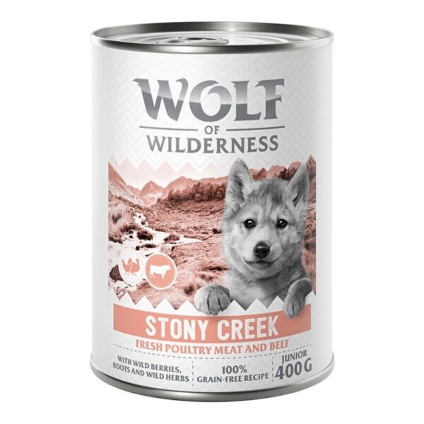 Wolf of Wilderness Junior “Expedition” 6 x 400 g - Stony Creek - Fjærkre med storfe