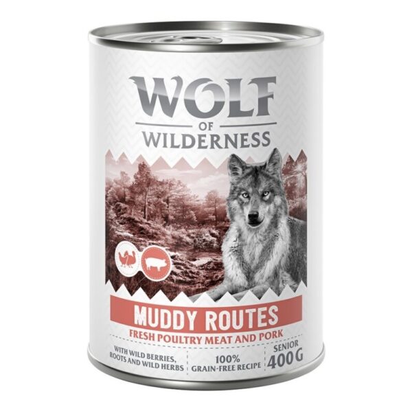 Wolf of Wilderness senior "Ekspedisjon" 6 x 400 g - Muddy Routes - Fjærkre med gris