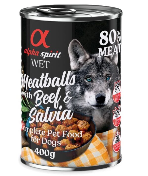 alpha spirit Dog Meatballs 6 x 400 g - Okse og salvie