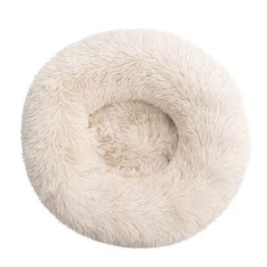 Lys beige Donut hundeseng - Fluffy rund hunde - og katteseng