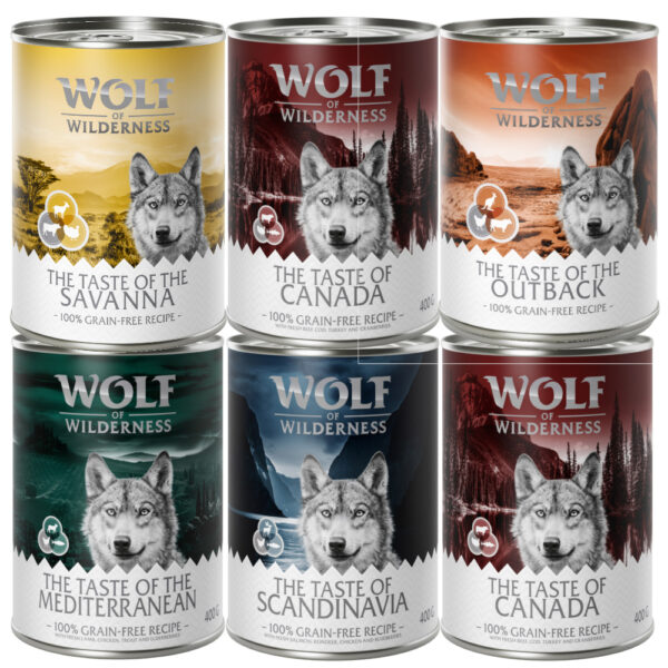 Blandet pakke Wolf of Wilderness 6 x 400g - 6 x 400 g The Taste Of (5 Sorter)